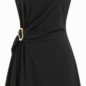 Boat Neck Mini Dress Tie Waist - Women Summer Party Outfit Sleeveless Date Night Evening Look