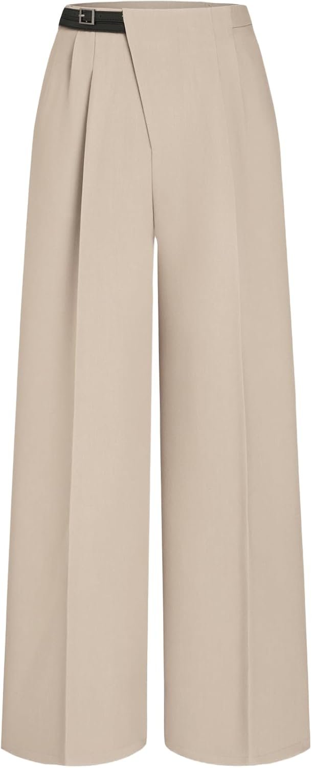 Dress Pants for Women High Waisted - Belted Straight Leg Work Trousers with Pockets