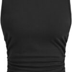 Womens Tank Tops Sleeveless High Neck Ruched Crop Tops Going Out Casual Basic Ribbed Shirt Summer Fashion Clothing