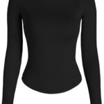 Boat Neck Long Sleeve Top - Women Slim Fit Crop Tee Basic Soft Stretch Shirt