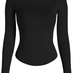 Boat Neck Long Sleeve Top - Women Slim Fit Crop Tee Basic Soft Stretch Shirt