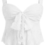 Floral Babydoll Tops for Women Lace Mesh Cute Bow Tie Sleeveless Going Out Tank Tops Trendy Summer Outfits