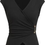 Wrap Tops for Women V Neck - Sleeveless Going Out Blouse Ruched Side Jersey Knit Tank