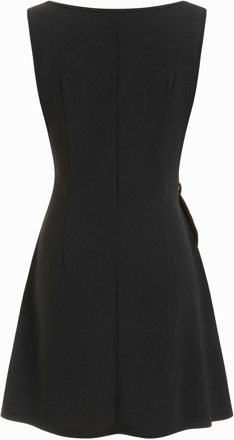 Boat Neck Mini Dress Tie Waist - Women Summer Party Outfit Sleeveless Date Night Evening Look - Image 2
