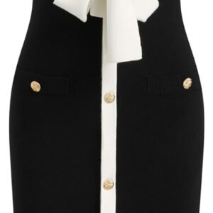 Sweater Dress for Women Knit V Neck Knotted Button Sleeveless Split Hem Midi Dresses Business Casual Outfits