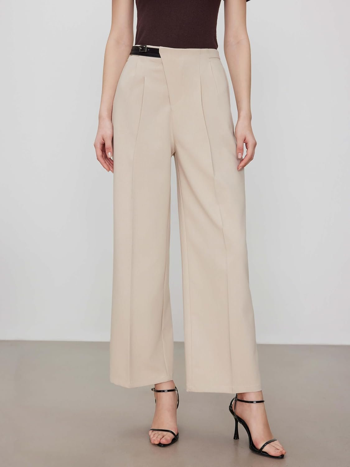 Dress Pants for Women High Waisted - Belted Straight Leg Work Trousers with Pockets - Image 2