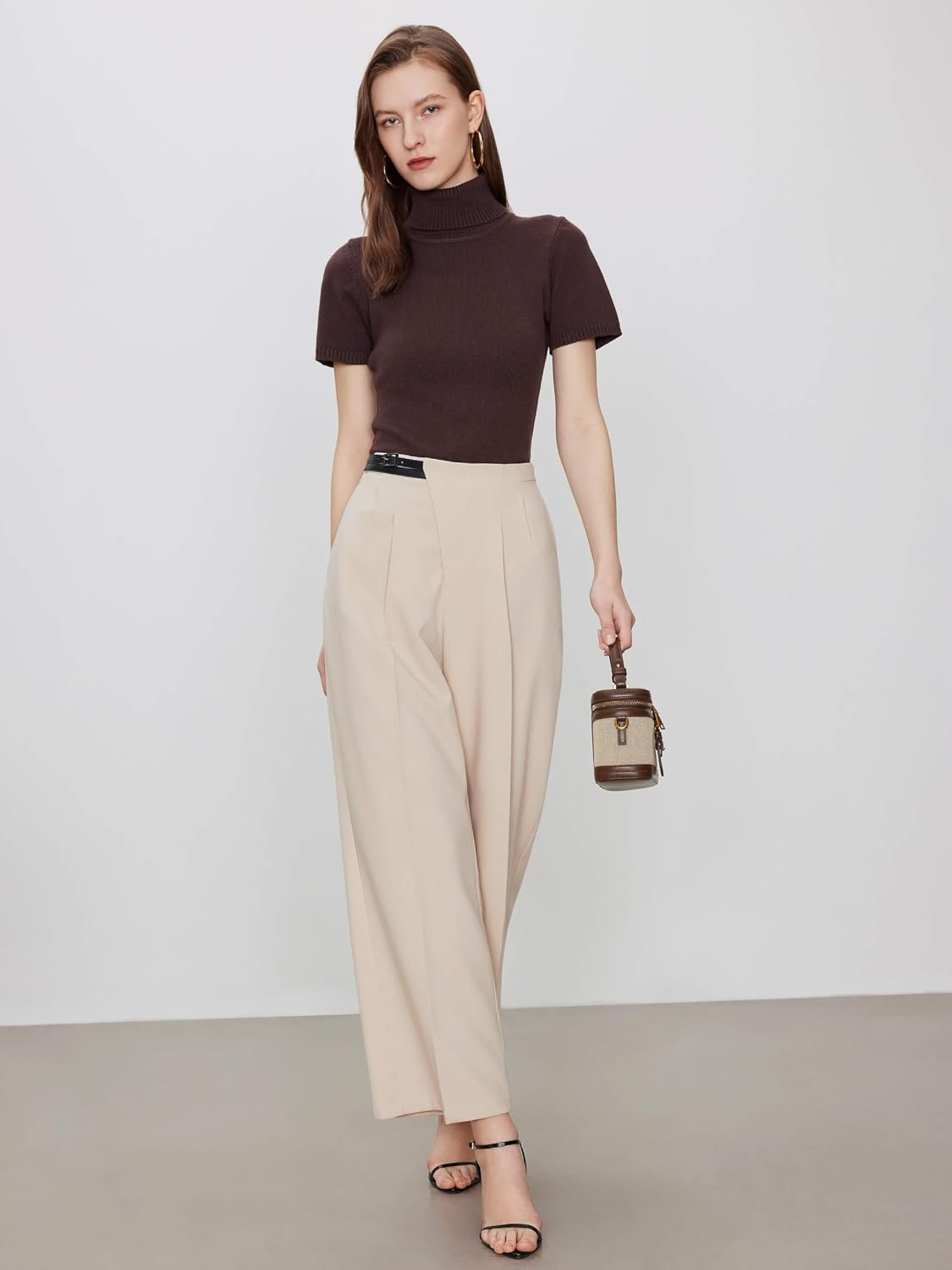 Dress Pants for Women High Waisted - Belted Straight Leg Work Trousers with Pockets - Image 4