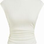 Boat Neck Tops for Women Sleeveless Ruched Crop Tank Tops Slim Fit Trendy Summer Outfits Casual Tee Shirt