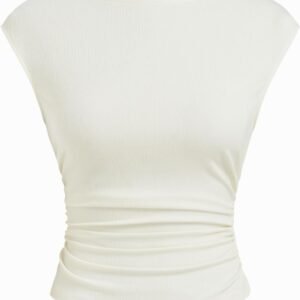 Boat Neck Tops for Women Sleeveless Ruched Crop Tank Tops Slim Fit Trendy Summer Outfits Casual Tee Shirt