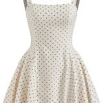 Womens Polka Dot Going Out Dress Cute Summer Date Night Square Neck Sleeveless Mini Dress