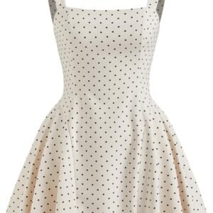 Womens Polka Dot Going Out Dress Cute Summer Date Night Square Neck Sleeveless Mini Dress