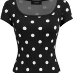 Women's Polka Dot Going Out Tops Square Neck Shirt Fitted Cropped Tops Casual Summer Outfit