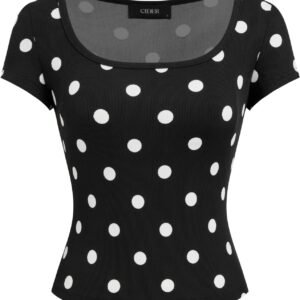 Women's Polka Dot Going Out Tops Square Neck Shirt Fitted Cropped Tops Casual Summer Outfit