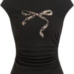 Boat Neck Tops for Women Sleeveless Ruched Crop Tank Tops Slim Fit Trendy Summer Outfits Casual Tee Shirt