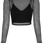 Women\u2019s Sheer Long Sleeve Mesh Crop Top & Tank Top Shirts