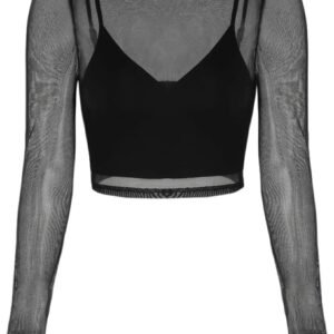 Women\u2019s Sheer Long Sleeve Mesh Crop Top & Tank Top Shirts