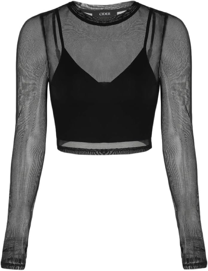 Women\u2019s Sheer Long Sleeve Mesh Crop Top & Tank Top Shirts