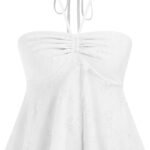 Womens Tube Top Lace Mesh Split Hem Going Out Boho Crop Halter Tops Summer Vacation Outfits