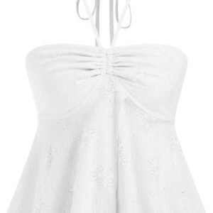 Womens Tube Top Lace Mesh Split Hem Going Out Boho Crop Halter Tops Summer Vacation Outfits