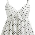 Polka Dot Babydoll Tops for Women Cute V Neck Sleeveless Going Out Tops Flowy Crop Tank Top Summer Outfits Y2K
