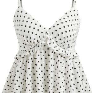 Polka Dot Babydoll Tops for Women Cute V Neck Sleeveless Going Out Tops Flowy Crop Tank Top Summer Outfits Y2K