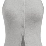 Women Button Down Tank Tops Sleeveless Ribbed Slim Fit Crop Vest Top Summer Going Out Tank Top