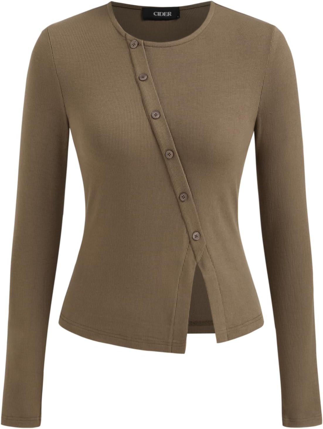 Women's Long Sleeve Tops Button Going Out Tops Trendy Split Hem Solid Shirts Casual Fall Outfits