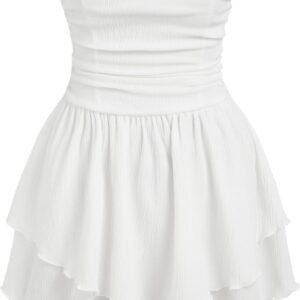Women's Summer Cocktail Dress - Tube Ruched Ruffle Mini Dress | Strapless, Country Concert, Western Cowgirl Outfits