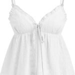 Women's Floral Babydoll Tops V Neck Sleeveless Going Out Tops Cotton Cute Summer Beach Vacation Outfits