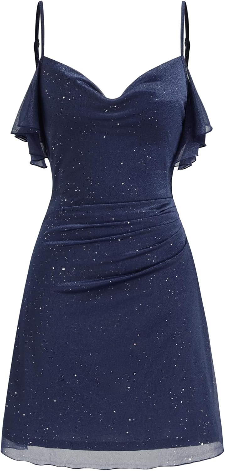 Sequin Mini Dress Ruched Glitter - Women Sparkly Cocktail Homecoming Party