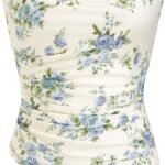 Strapless Tube Tops for Women Floral Going Out Crop Tops Bandeau Ruched Asymmetrical Lightweight Tank Tops