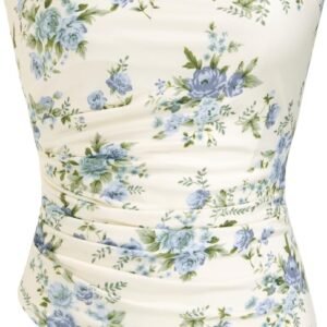 Strapless Tube Tops for Women Floral Going Out Crop Tops Bandeau Ruched Asymmetrical Lightweight Tank Tops