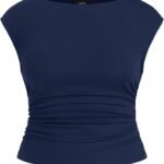 Tank Tops for Women Ruched Boat Neck Sleeveless Summer Going Out Plus Size Tops Slim Fit Curve
