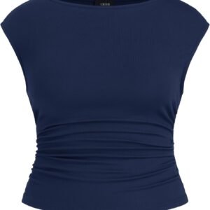 Tank Tops for Women Ruched Boat Neck Sleeveless Summer Going Out Plus Size Tops Slim Fit Curve