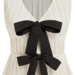 Bow Tie Front Tops Women Sleeveless Pleated Deep V Neck Tank Tops Going Out Casual Blouse Cute Trendy Shirts