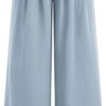 Wide Leg Pants for Women Palazzo Drawsting Elastic High Waisted Knotted Pleated Comfy Casual Flowy Pants with Pockets