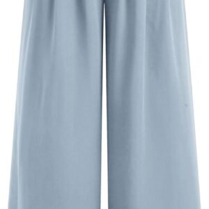 Wide Leg Pants for Women Palazzo Drawsting Elastic High Waisted Knotted Pleated Comfy Casual Flowy Pants with Pockets