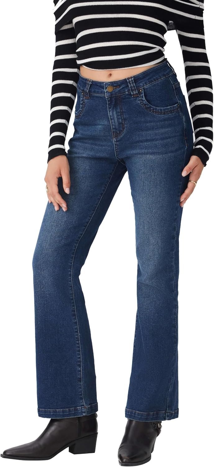 Women's Wide Leg Jeans High Waisted Flare Jeans Stretchy Bootcut Denim Pants Vintage Trendy - Image 3
