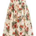 Maxi Floral Dress Summer Fruit Patterned Sleeveless Square Neck Bow Tie Ruffle Sleeves Boho Vacation Casual Dress