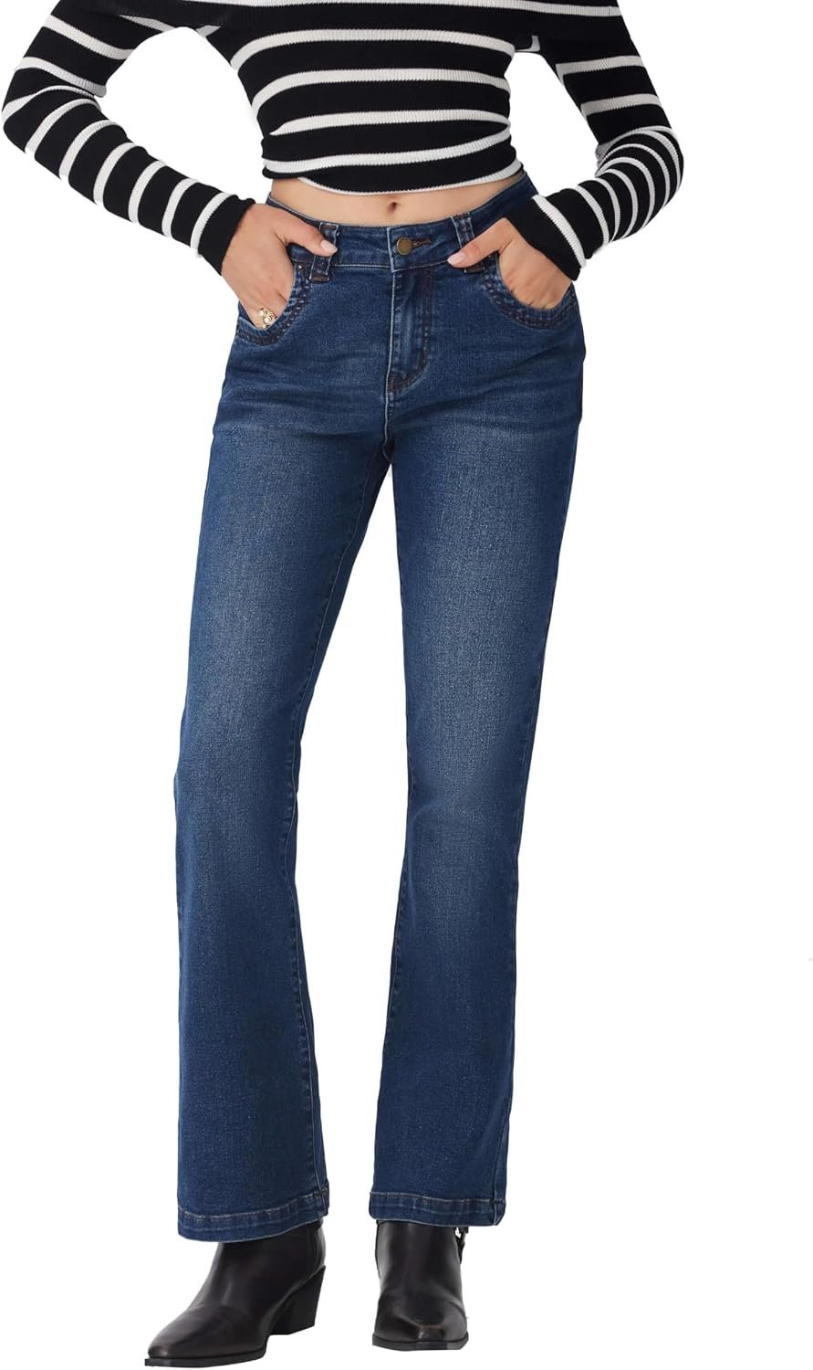 Women's Wide Leg Jeans High Waisted Flare Jeans Stretchy Bootcut Denim Pants Vintage Trendy