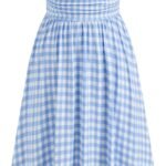 Women's Summer Gingham Midi Dress Sleeveless Ruched Plaid Dress Spaghetti Strap Dresses Casual Trendy