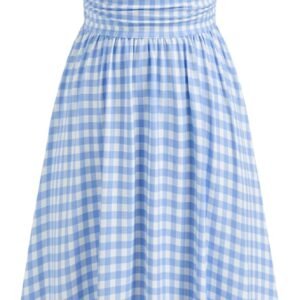 Women's Summer Gingham Midi Dress Sleeveless Ruched Plaid Dress Spaghetti Strap Dresses Casual Trendy