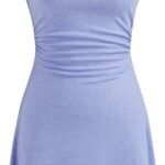 Women's Summer Mini Dress Boat Neck Sleeveless Ruched Tie Back Cute Casual Dresses Nightgown Outfits Trendy