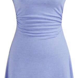 Women's Summer Mini Dress Boat Neck Sleeveless Ruched Tie Back Cute Casual Dresses Nightgown Outfits Trendy
