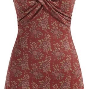 Women Summer Floral Dress V Neck Sleeveless Mini Dresses Casual Cute Short Sundress