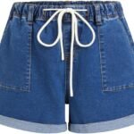 Women's Jean Shorts Drawstring Mid Waisted Denim Shorts with Pockets Casual Jorts Summer Outfits Trendy 2026