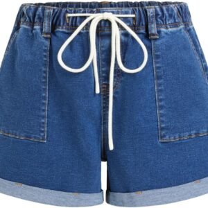 Women's Jean Shorts Drawstring Mid Waisted Denim Shorts with Pockets Casual Jorts Summer Outfits Trendy 2026
