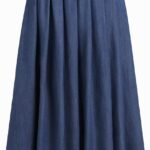 Womens Jean Skirts Long Denim Pleated A Line High Waisted Skirt with Pockets