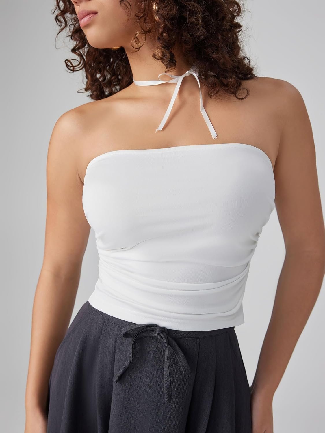 Tube Tops for Women Ruched Front - Strapless Crop Going Out Bandeau Summer Knit Tank - Image 2