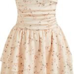 Toile de Jouy Shirred Ruched Mini Dress